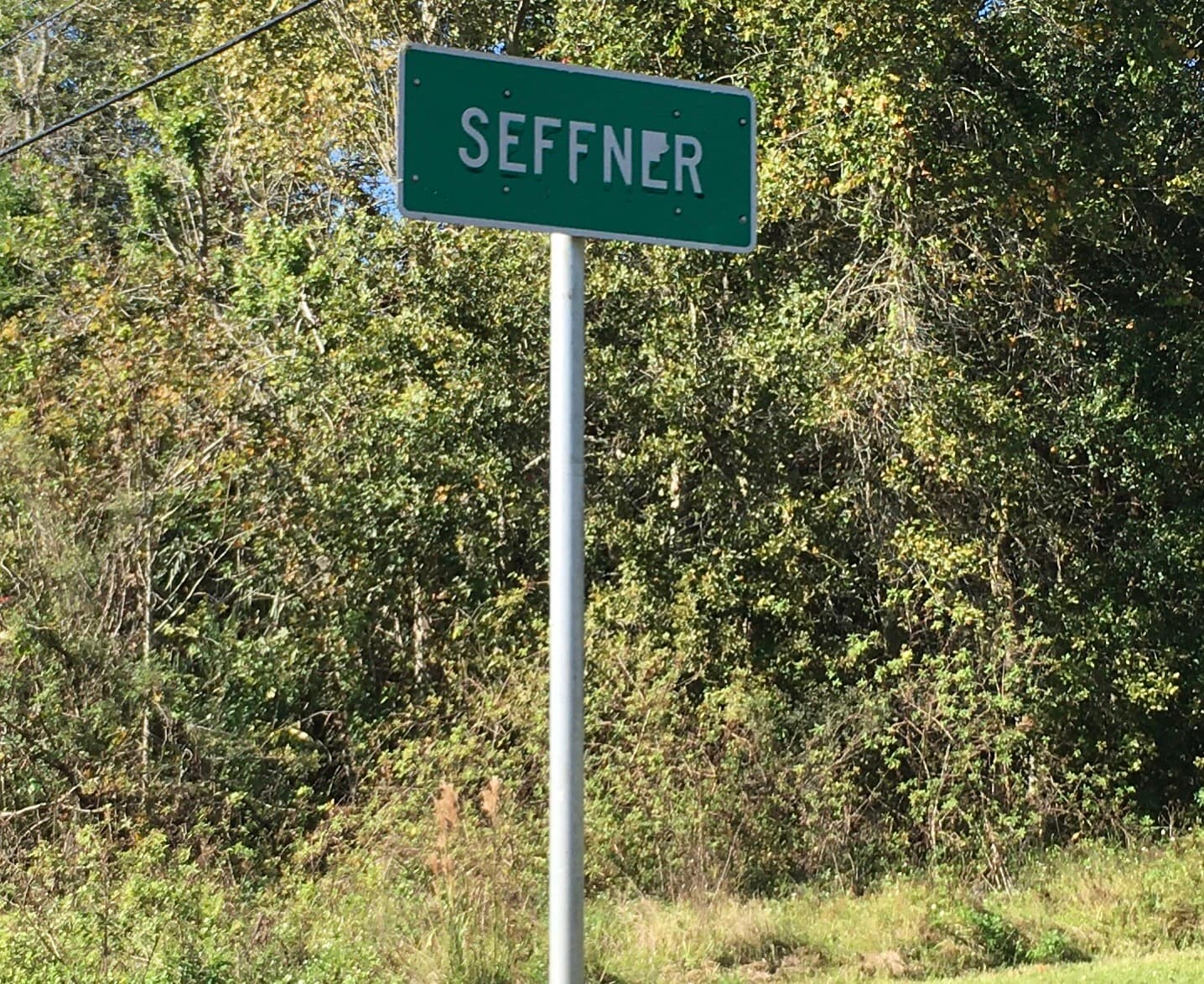 The green Seffner town sign beside US 92
